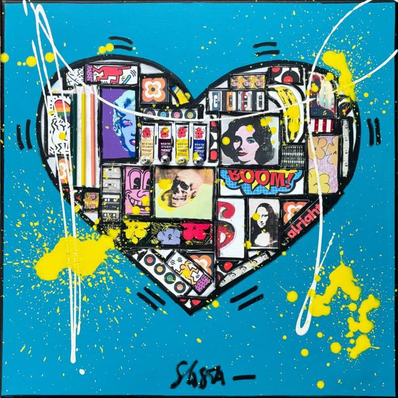 Gemälde POP HE(ART) von Costa Sophie | Gemälde Pop-Art Pop-Ikonen Acryl Collage Upcycling