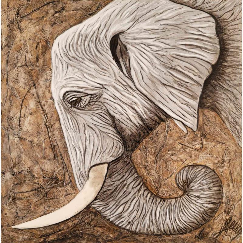 Peinture Eléphant Tanzanie par Geiry | Tableau Matiérisme