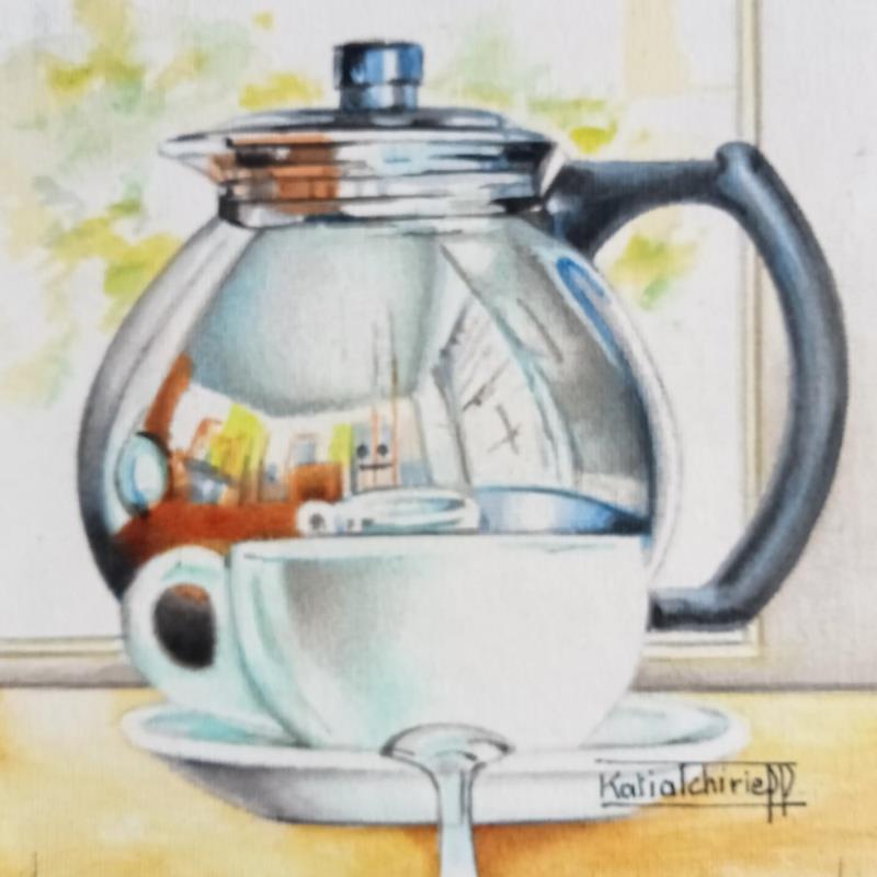 Painting Pause café  by Tchirieff Katia | Painting Figurative Still-life Oil