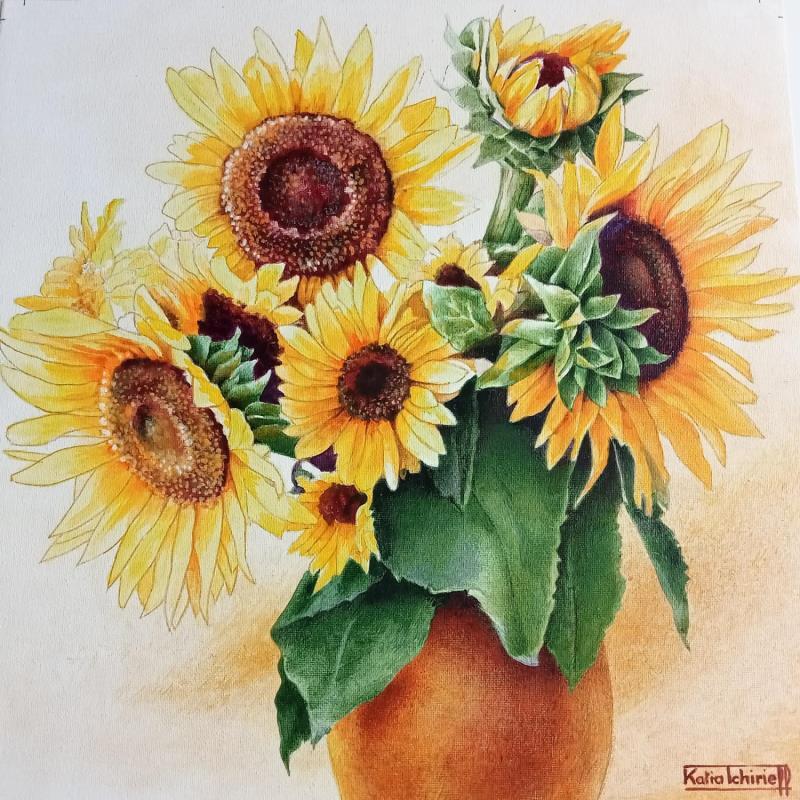 Painting Bouquet de soleil by Tchirieff Katia | Painting Figurative Oil Still-life