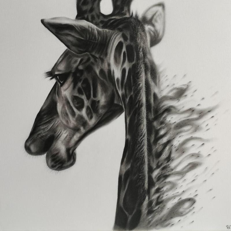 Gemälde Girafe von Benchebra Karim | Gemälde Figurativ Zeichenkohle Alltagsszenen, Gesellschaft, Tiere