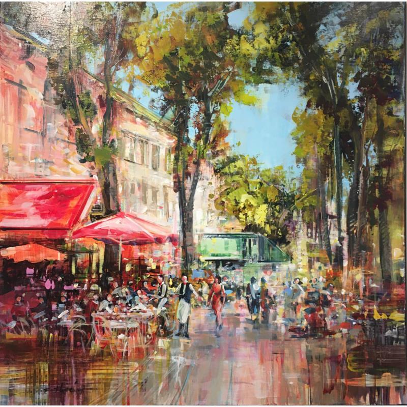 Painting Les terrasses du cours Mirabeau by Frédéric Thiery | Painting Figurative Urban Life style Acrylic