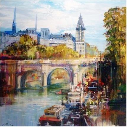Painting Les bateaux du Pont Neuf by Frédéric Thiery | Painting Figurative Acrylic Urban