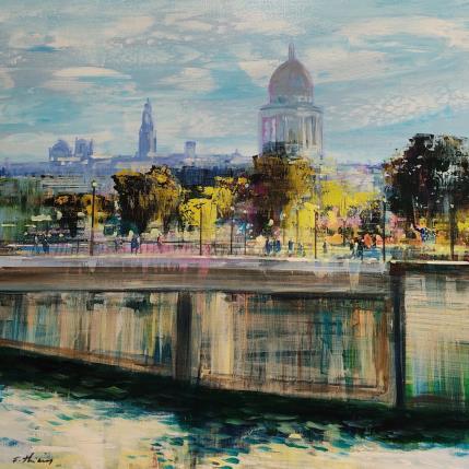 Painting Le Panthéon depuis l’Île St Louis by Frédéric Thiery | Painting Figurative Acrylic Urban