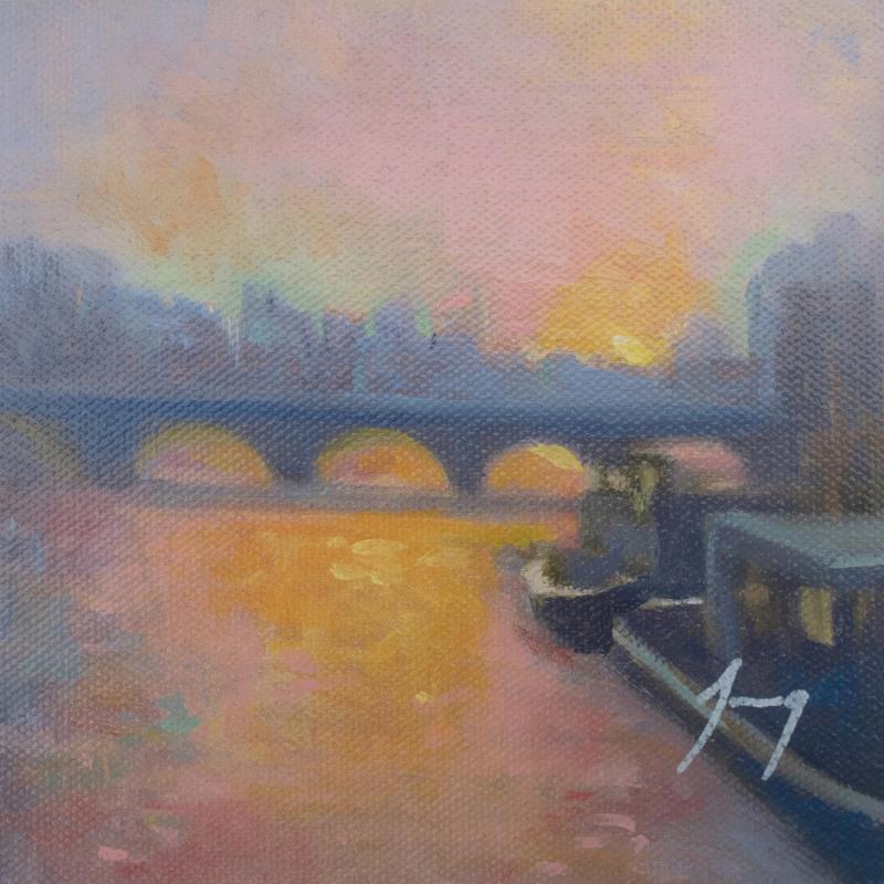 Peinture La Seine au crepuscule par Jung François | Tableau Figuratif Huile Paysages, Urbain