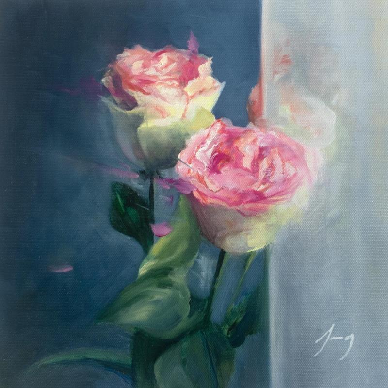 Painting Roses à la fenêtre by Jung François | Painting Figurative Still-life Oil