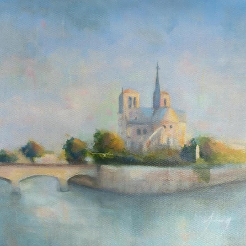 Peinture Notre Dame 2 par Jung François | Tableau Figuratif Paysages Urbain Huile