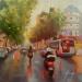 Peinture Le boulevard sous la pluie par Jung François | Tableau Figuratif Urbain Huile