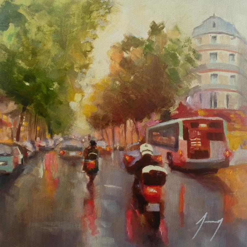 Painting Le boulevard sous la pluie by Jung François | Painting Figurative Urban Oil