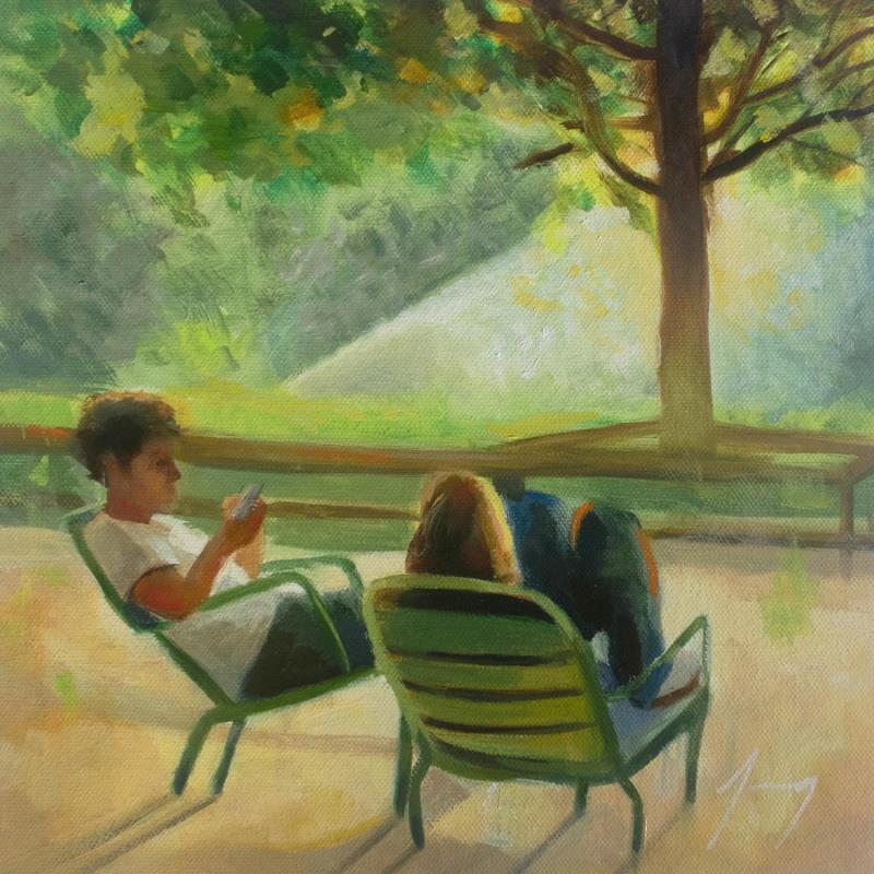 Painting Au jardin du Luxembourg by Jung François | Painting Figurative Oil Life style, Urban