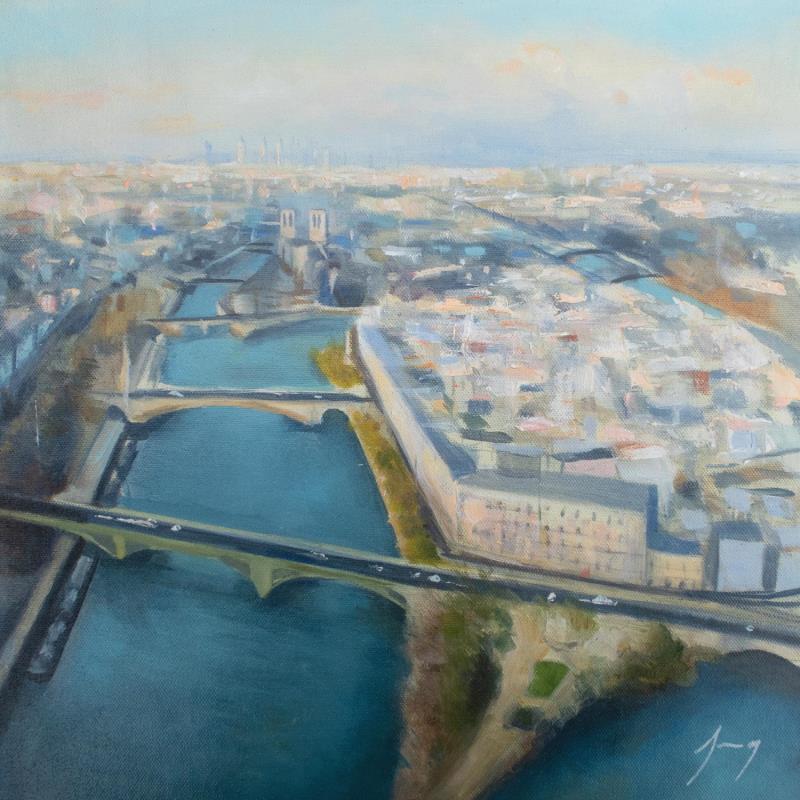 Painting Aerial Paris 2 by Jung François | Painting Figurative Oil Landscapes, Urban