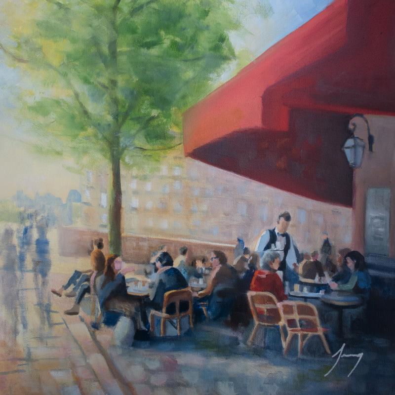 Peinture Café de l'île-Saint-Louis par Jung François | Tableau Figuratif Urbain Scènes de vie Huile