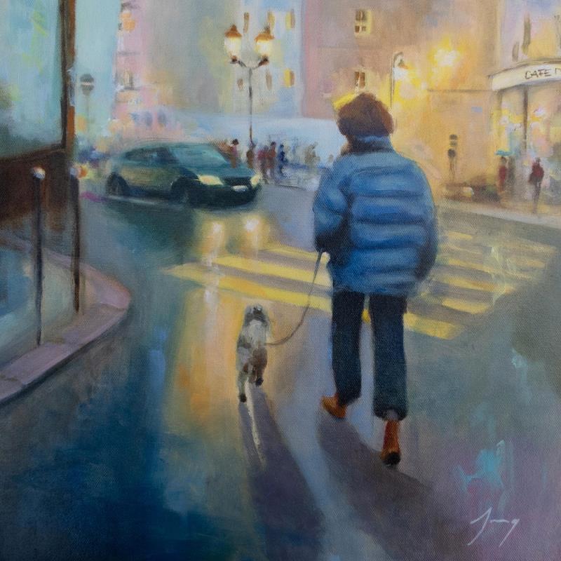 Painting Balade nocturne by Jung François | Painting Figurative Oil Life style, Urban