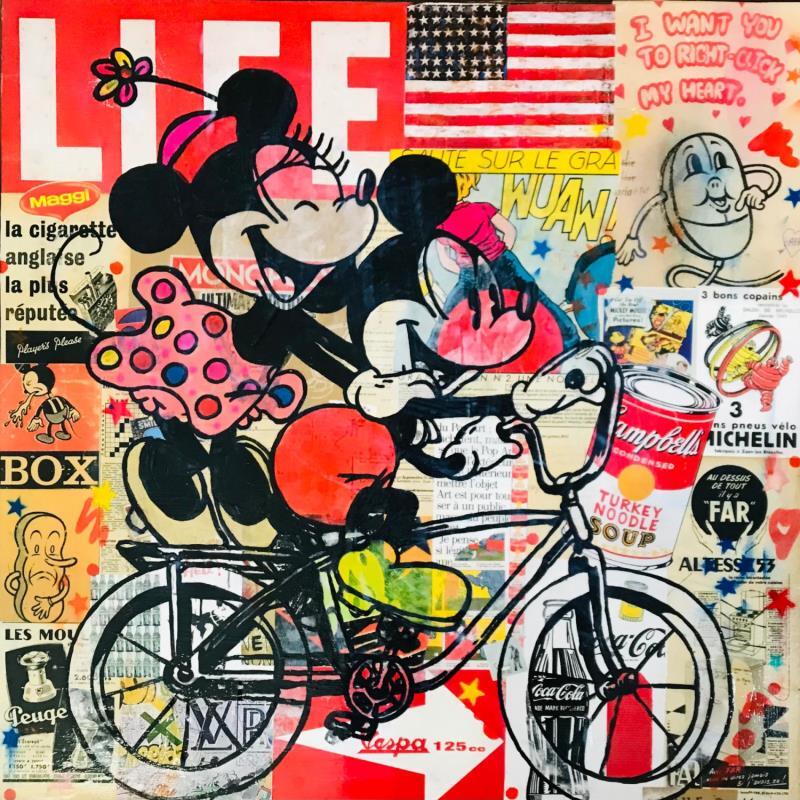 Painting Mickey et minie vintage by Kikayou | Painting Pop-art Acrylic, Gluing, Graffiti Pop icons
