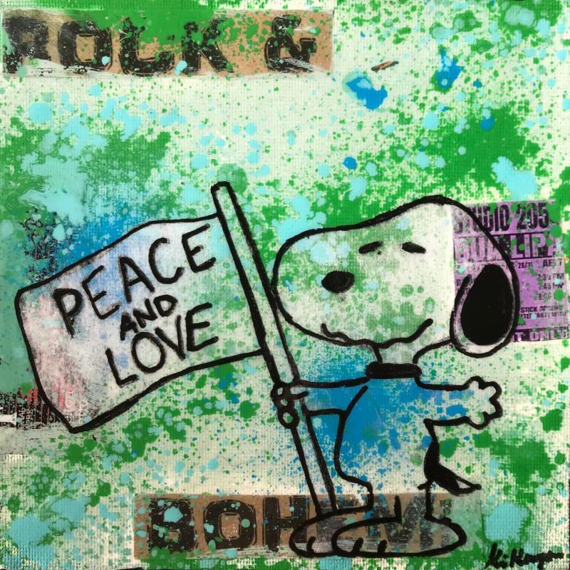 Peinture Snoopy peace par Kikayou | Tableau Pop-art Acrylique, Collage, Graffiti Icones Pop