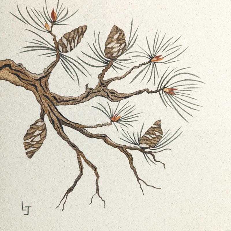Peinture Branche de pin par Jovys Laurence  | Tableau Matiérisme Sable Nature, Paysages