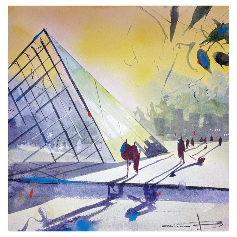 Painting Pyramide du Louvre 2 by Bailly Kévin  | Painting Figurative Urban Architecture Watercolor Ink