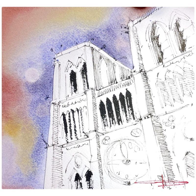 Peinture Notre-Dame de Paris par Bailly Kévin  | Tableau Figuratif Aquarelle, Encre Architecture, Urbain