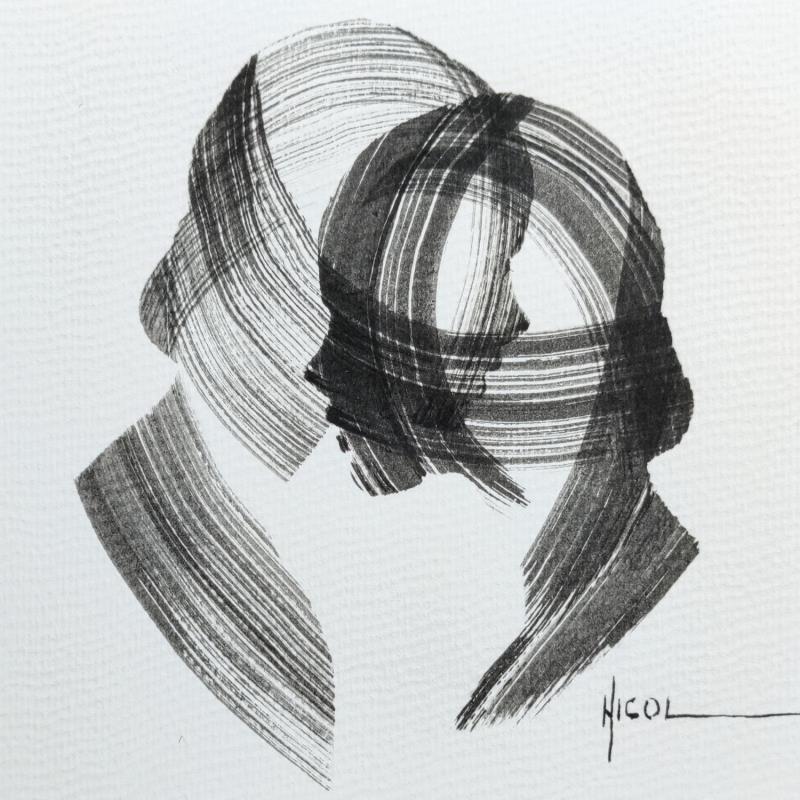 Painting Time CXCIV by Nicol | Painting Figurative Ink Black & White, Minimalist, Portrait