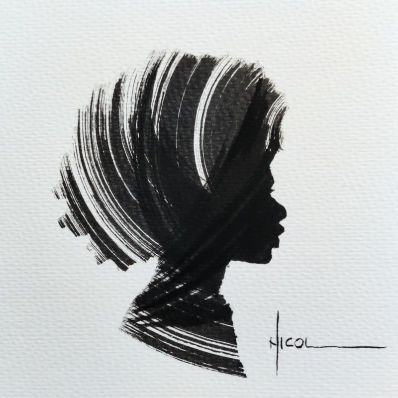 Painting Time CCXII by Nicol | Painting Figurative Portrait Minimalist Black & White Ink