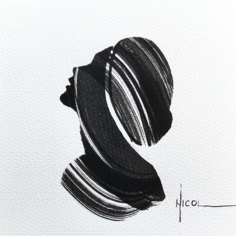 Painting Time CXCV by Nicol | Painting Figurative Ink Black & White, Minimalist, Portrait
