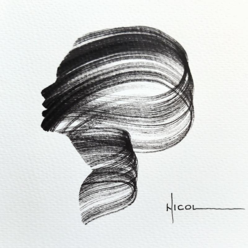 Painting Time LXXIX by Nicol | Painting Figurative Portrait Minimalist Black & White Ink