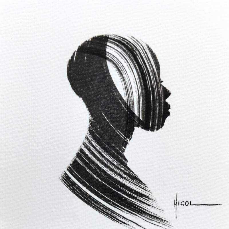 Peinture Time CXCIII par Nicol | Tableau Figuratif Portraits Minimaliste Noir & blanc Encre