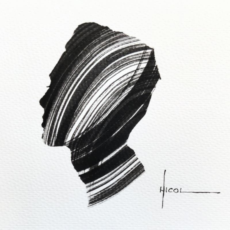Painting Time CXCVII by Nicol | Painting Figurative Ink Black & White, Minimalist, Portrait