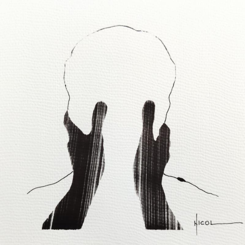 Painting Time XCVII by Nicol | Painting Figurative Ink Black & White, Minimalist, Pop icons, Portrait