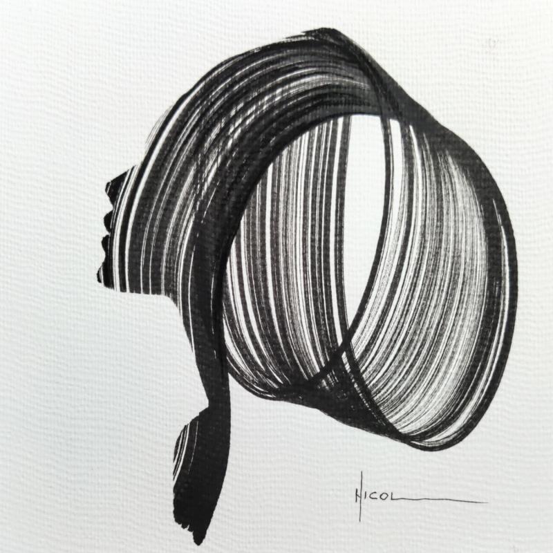 Painting Time XCV by Nicol | Painting Figurative Portrait Minimalist Black & White Ink