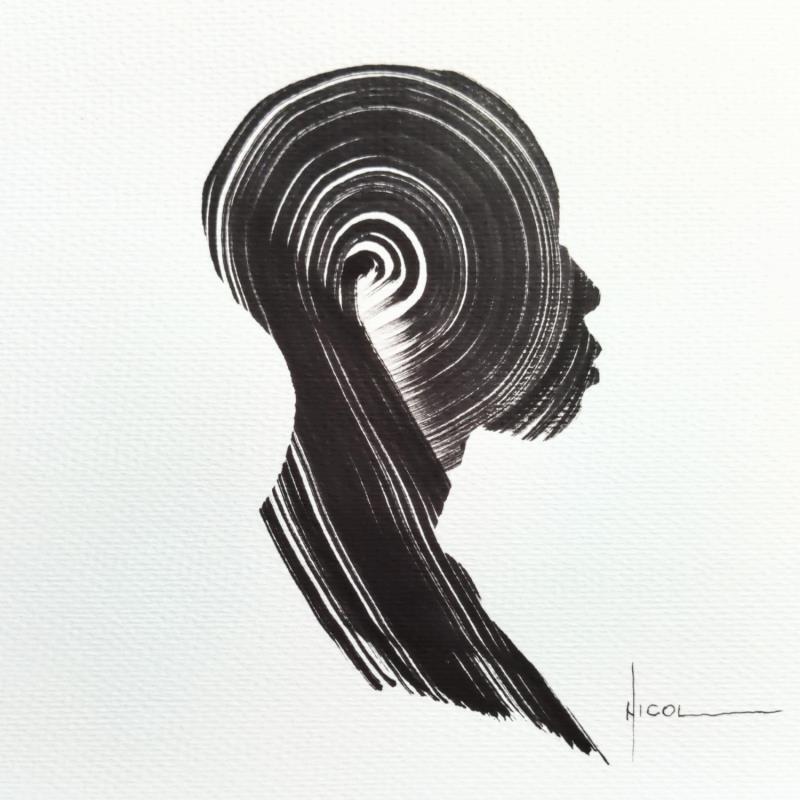 Painting Time CVII by Nicol | Painting Figurative Portrait Minimalist Black & White Ink