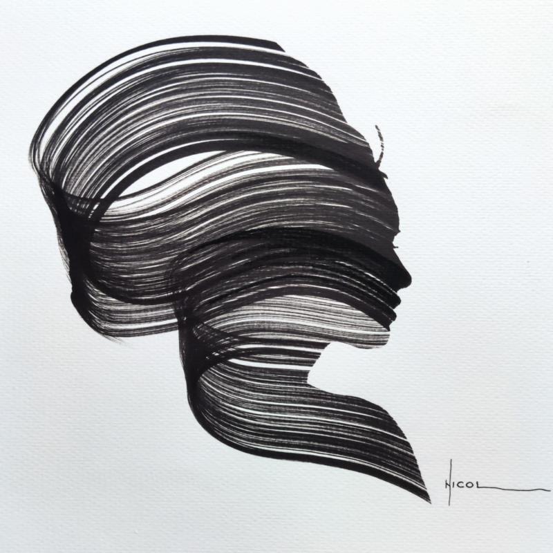 Painting Time CXLV by Nicol | Painting Figurative Ink Black & White, Minimalist, Portrait