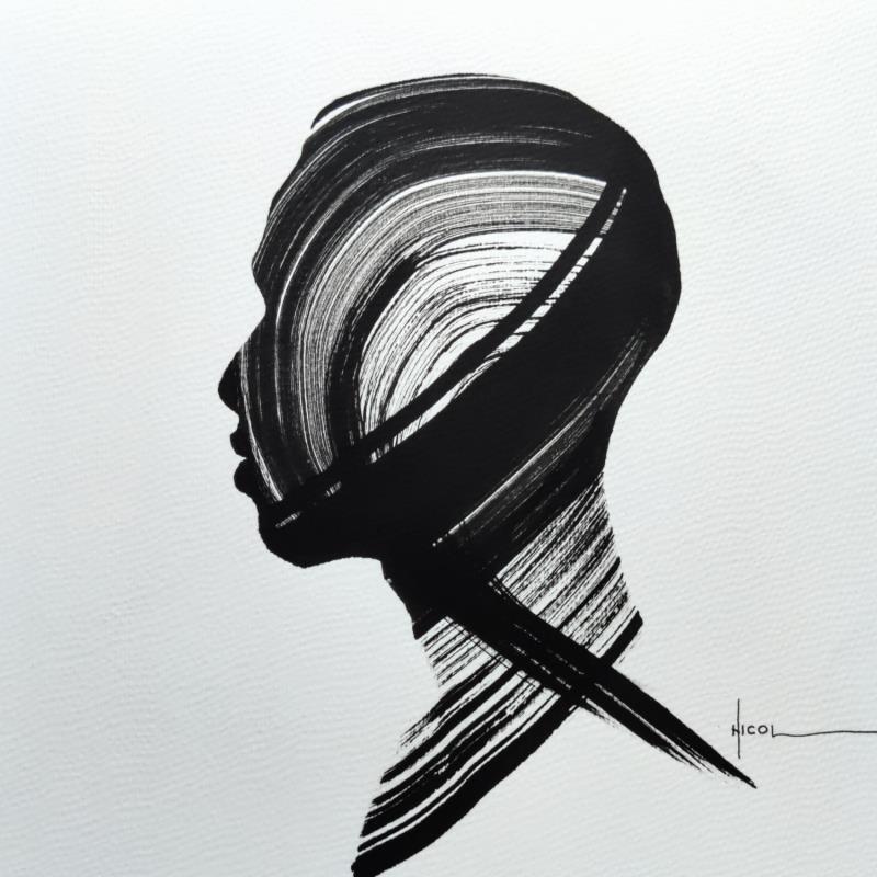 Painting Time CXXXIII by Nicol | Painting Figurative Ink Black & White, Minimalist, Portrait