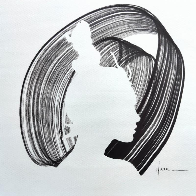 Peinture Time CXLIII par Nicol | Tableau Figuratif Portraits Minimaliste Noir & blanc Encre
