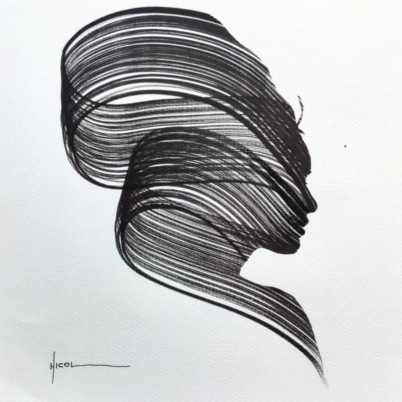 Painting Time CXLII by Nicol | Painting Figurative Portrait Minimalist Black & White Ink