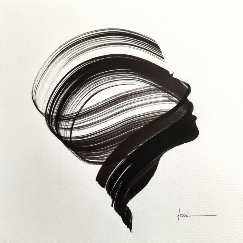 Painting Time CLXI by Nicol | Painting Figurative Ink Black & White, Minimalist, Portrait