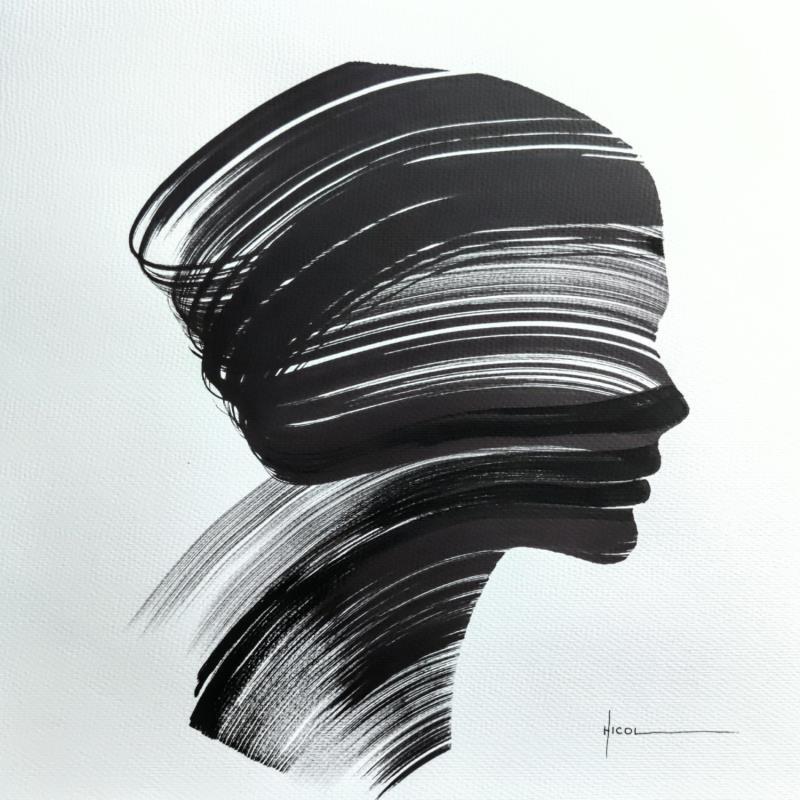 Painting Time CLVI by Nicol | Painting Figurative Portrait Minimalist Black & White Ink