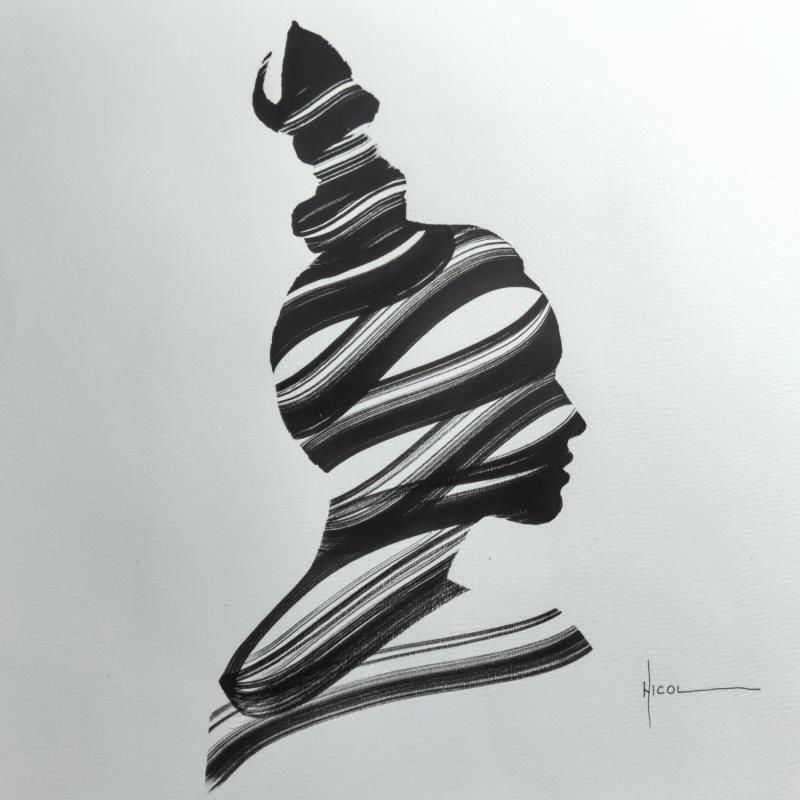 Painting Time CLII by Nicol | Painting Figurative Portrait Minimalist Black & White Ink
