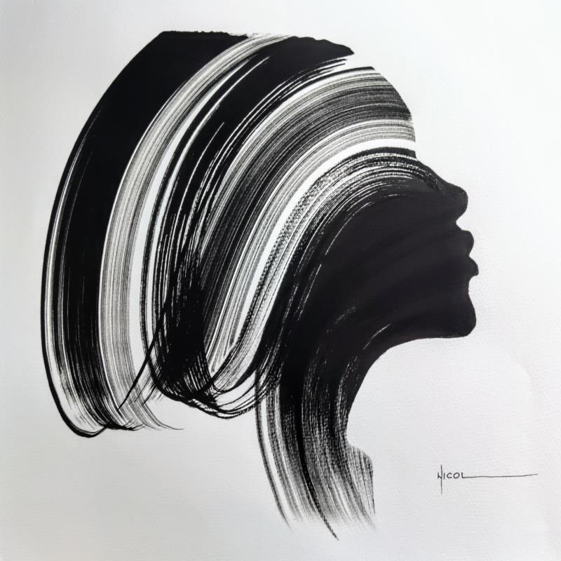 Peinture Time CLXXII par Nicol | Tableau Figuratif Portraits Minimaliste Noir & blanc Encre