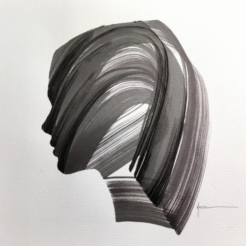 Peinture Time CLXVII par Nicol | Tableau Figuratif Encre Minimaliste, Noir & blanc, Portraits