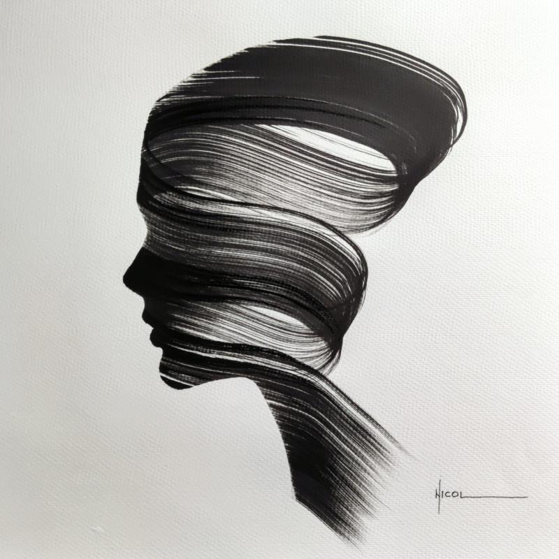 Painting Time CLIII by Nicol | Painting Figurative Ink Black & White, Minimalist, Portrait