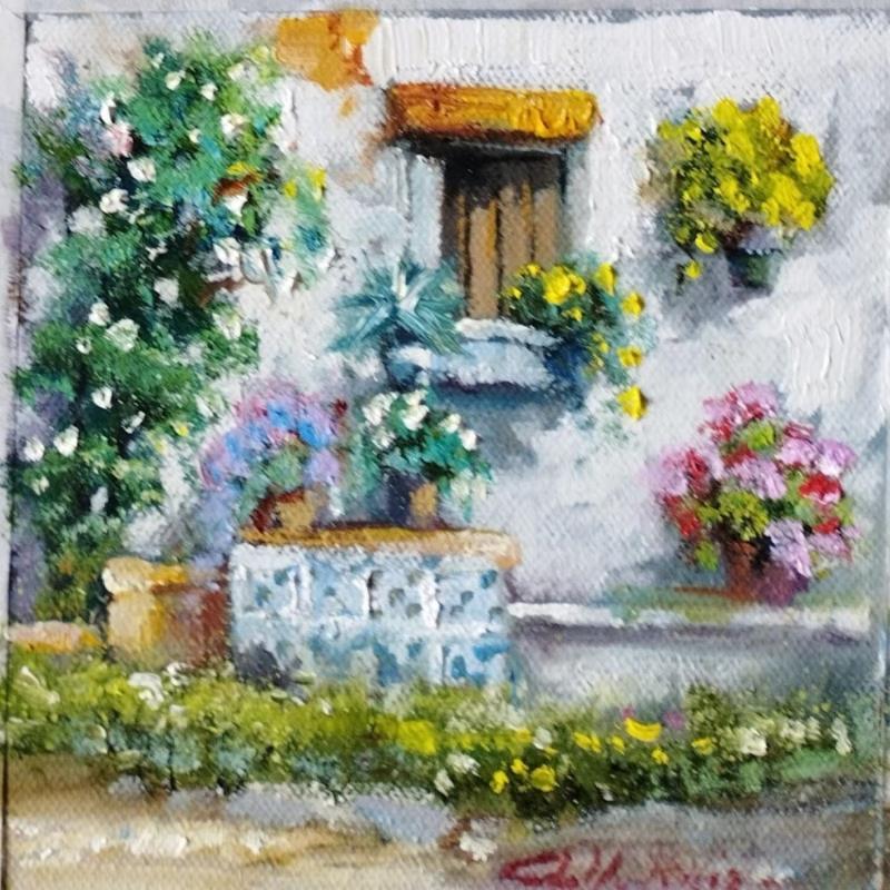 Gemälde Flores en el pilar von Cabello Ruiz Jose | Gemälde Figurativ Öl
