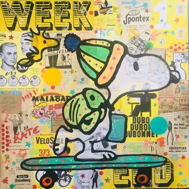 Peinture Snoopy skate vintage par Kikayou | Tableau Pop-art Icones Pop Graffiti Acrylique Collage