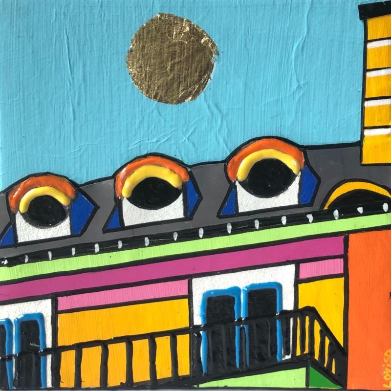 Gemälde Dernier étage von Lovisa | Gemälde Figurativ Urban Acryl Collage Posca Blattgold Upcycling