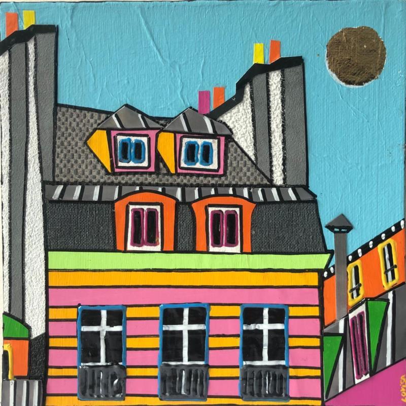 Painting Le Vieux Paris by Lovisa | Painting Figurative Urban Acrylic Gluing Posca Gold leaf Upcycling