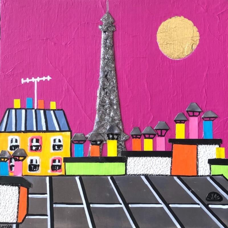 Painting La Dame en Rose by Lovisa | Painting Figurative Acrylic, Gluing, Gold leaf, Posca, Upcycling Pop icons, Urban