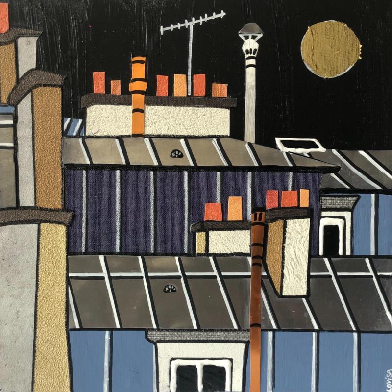 Peinture Les toits de Paris par Lovisa | Tableau Figuratif Urbain Acrylique Collage Posca Feuille d'or Upcycling