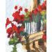 Peinture Fleurs Rouges sur le Balcon Parisien par Brooksby | Tableau Figuratif Scènes de vie Architecture Huile