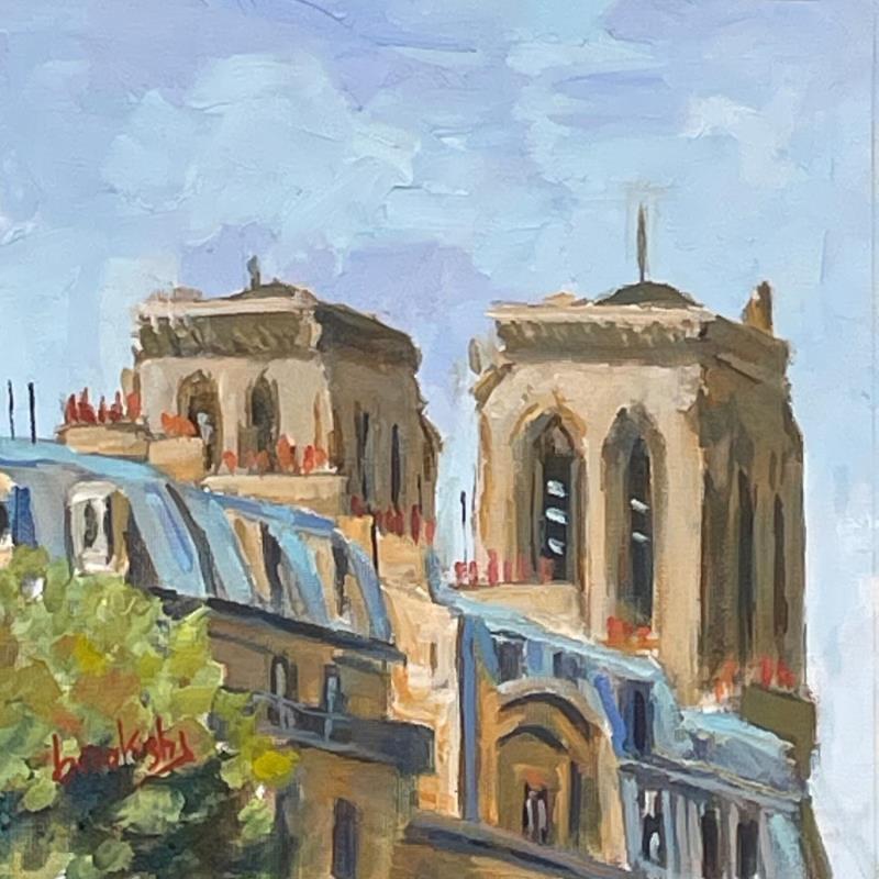Peinture Notre Dame et Toits de Paris par Brooksby | Tableau Figuratif Urbain Architecture Huile