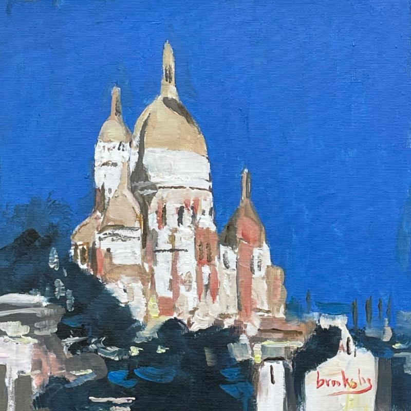 Painting Sacre Cœur Blue Hour by Brooksby | Painting Figurative Urban Architecture Oil